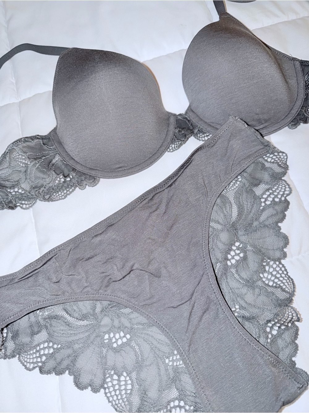 Adore Me Gray Lace Push-Up Bra & Bikini Set